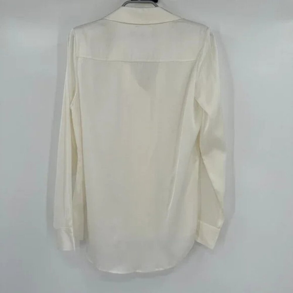 Quince Ivory Stretch Silk Notch Collar Blouse sz S Long Sleeve Shirt NWT - Picture 3 of 4